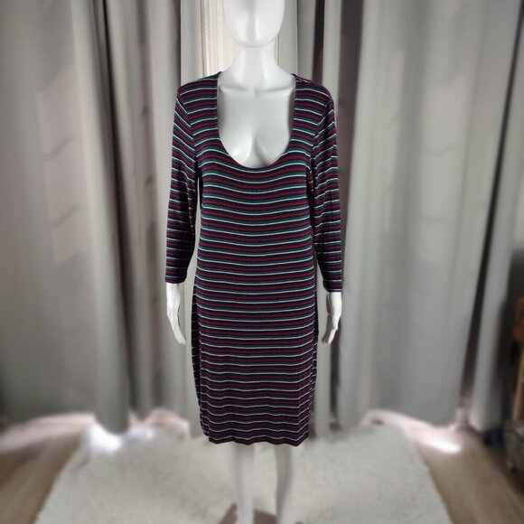 Forever 21 Plus Striped Ribbed Knit Scoop Neck Midi Dress Multicolor 1X - Picture 2 of 12